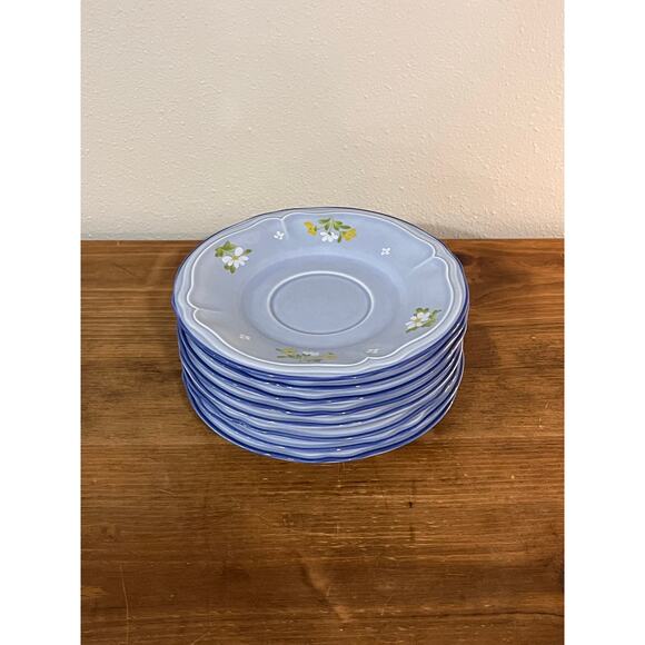 Tamaka Auberge Japan Lot of 8 Blue Floral Saucers Vintage Stoneware Plates - Picture 2 of 5